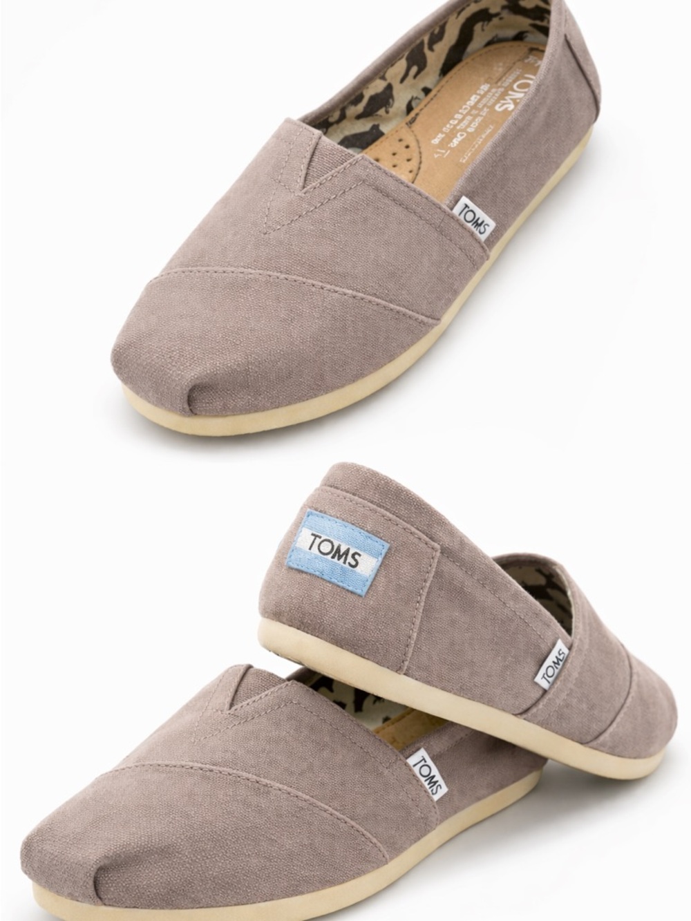 TOMS Women’s Size 7 Taupe Canvas Slip On Flats Casual Comfort Shoes